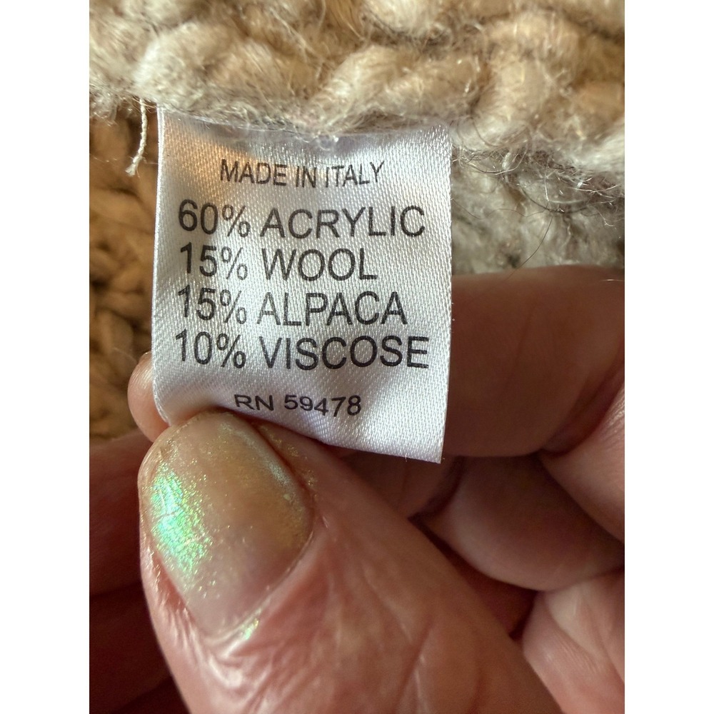 Italian Cardigan Sweater Jacket Beige GUC Cable Knit Alpaca Blend Fisherman S - Picture 7 of 9
